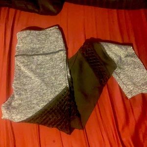 Grey leggings with black mesh cut outs